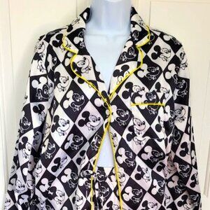 Disney Mickey Mouse Black & White Satin Pajamas Set Top & Shorts LARGE New